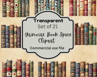 Grimoire Book Spine Clipart: 21 Antique Witchy Library PNG (Digital Download)