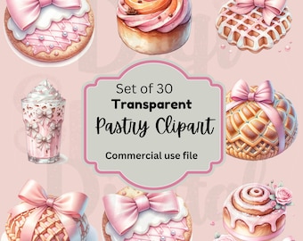 Pastel Pastry Clipart Set: 30 Sweet Treats PNG Graphics (Commercial Use)