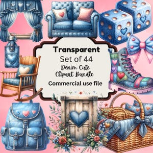 Denim Clipart Bundle Cute Heart PNG | Blue Aesthetic Clipart | Denim Patchwork Clipart | High Quality Sublimation Graphics