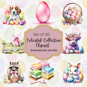 Easter Clipart Bundle: 30 Watercolor Bunny & Spring Animals (Digital Download)