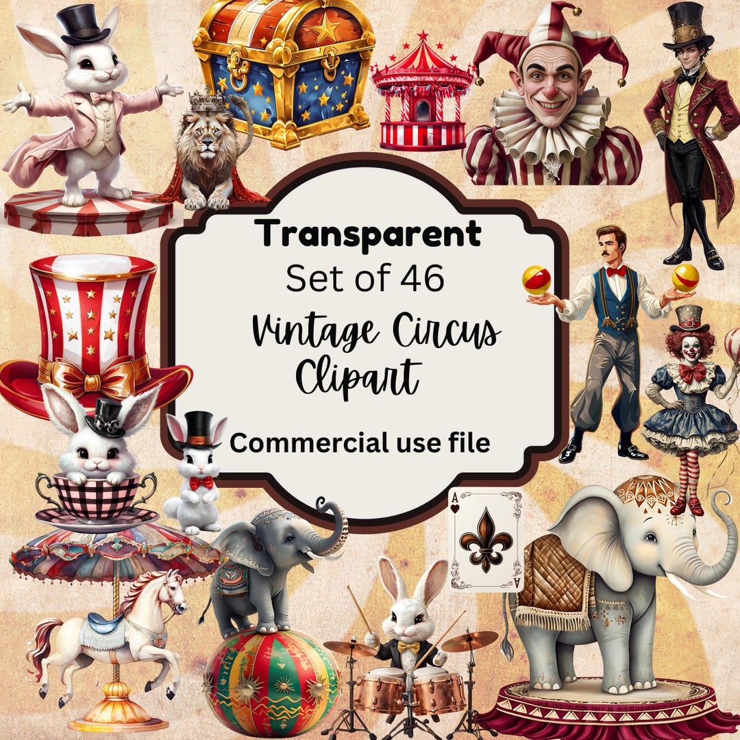 Vintage Circus Clipart Bundle: Retro Carnival PNG Images (digital ...