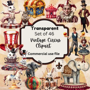 Vintage Circus Clipart Bundle | 46 PNG Images | Retro Carnival Animals, Clowns & Tents | Transparent Digital Download | Commercial Use