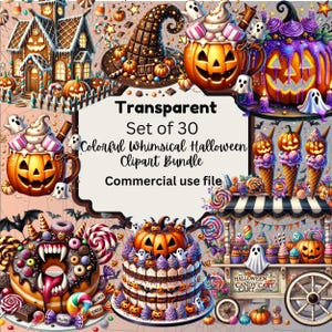 Grillige Halloween-clipartbundel | Hoge kwaliteit png-bestand | Sublimatie kleurrijke snoepheks spookpompoen | Spookachtige zoete digitale kunst
