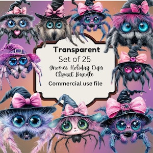 Kawaii Halloween Spider Clipart Bundle: Pastel Witch Hat PNG Graphics