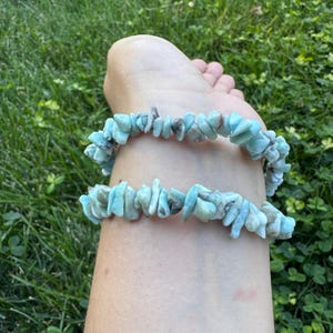 Larimar Chip Bracelet (Natural Gemstone,  Handmade Gift, Stretch Bracelet, Throat Chakra, Supports Pets in Need)