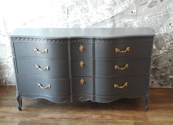 Serpentine Dresser Chest Of Drawers French Country Pained Grey Etsy