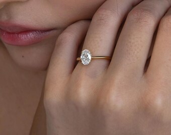 VEYRA || 1ct Oval Cut Lab-Grown Diamond Hidden Halo Engagement Ring