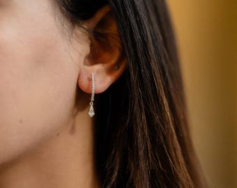 ARIA || 1.0Ct CZ Diamond Baguette Drop Earrings In 925 Silver