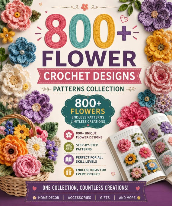 800+ Flower Crochet Designs Pattern Bundle | Floral Crochet Collection (PDF Download)