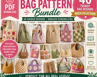 40 Crochet Bag Patterns Bundle | Trendy Tote, Crossbody, Shoulder Bag Designs (PDF Download)