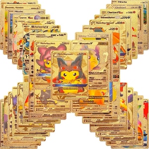 55 Piece Gold Foil Trading Cards Collectible Game Cards No Duplicates Gift for Kids and Fans