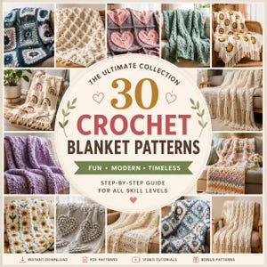30 Crochet Blanket Patterns Bundle | Modern, Granny Square Afghans (PDF Download)