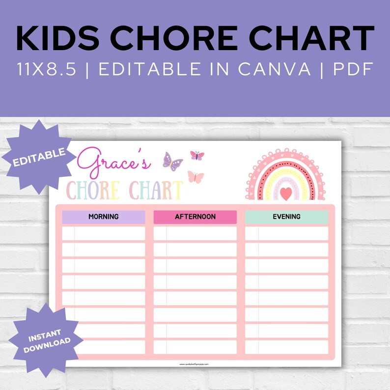 Editable Kids Chore Chart, Printable Routine Chart for Children ...