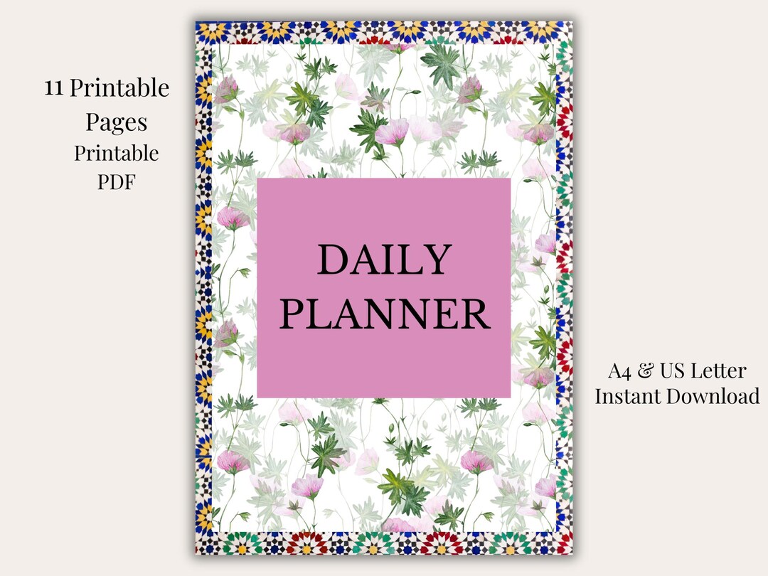 Daily Planner Printable PDF | Green Floral Design | A4 & US Letter ...