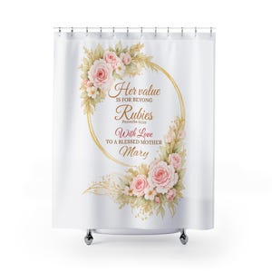 Cortina de ducha personalizada / Decoración de baño con escrituras florales, vela con proverbios cristianos / Día de la madre
