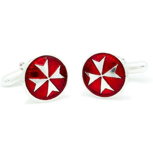 Gemelos de barra redonda con cruz de Malta (Orden de los Caballeros de San Juan) en plata de ley