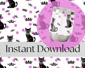 Schickes Katzen Muster - Pinkes Tupfen Digitales Papier mit Royal Crown Kätzchen