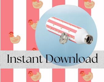 Rosa Streifen Ostern Huhn Musterdesign - Frühling Bauernhaus Digitales Papier für Stoff Druck und Sublimation
