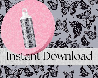Schwarzer Schmetterling Musterdesign - Gothic Celestial Digital Paper auf dunkelviolettem Hintergrund