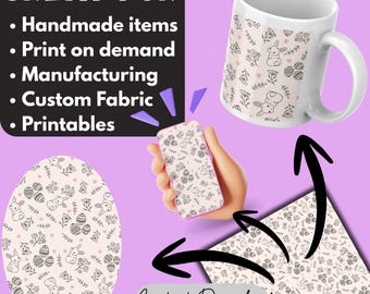 Osterhase Musterdesign - Frühlingsei & Florales Digital Papier in Pink, Schwarz und Weiß