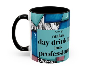 90s Abstrakte Kaffeetasse - Petrol-Rosa geometrisches Retro-Design, handgezeichnete Keramiktasse