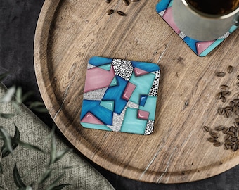 90er Jahre Abstrakt Geometrischer Untersetzer - Retro Teal Blauer Untersetzer, Büro Dekor