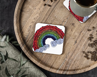 Retro Rainbow Cloud Untersetzer - Psychedelischer handgezeichneter Getränkeuntersetzer