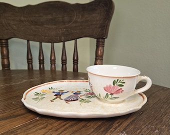 Vintage Hand-Painted Teacup Set: German Alpine Folk Art, 1950s