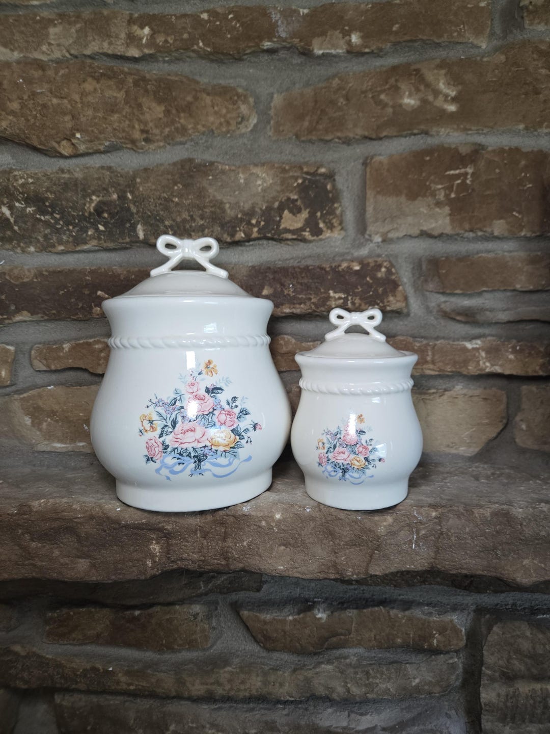 Floral Porcelain Canisters With Bows, Cottagecore Kitchen Decor ...