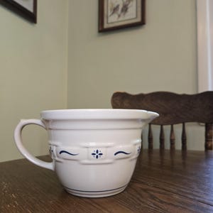 Longaberger Pottery Batter Bowl: Woven Traditions Classic Blue, Embossed Basket Design