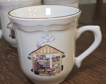 Cottage Stoneware Mugs, Cottagecore Cozy Home, Set of 4, Vintage