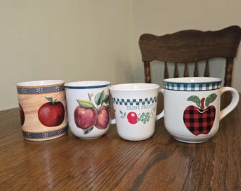 Vintage Apple Mugs Set: Corningware, China Pearl, Block Orchard, Ingleman Design