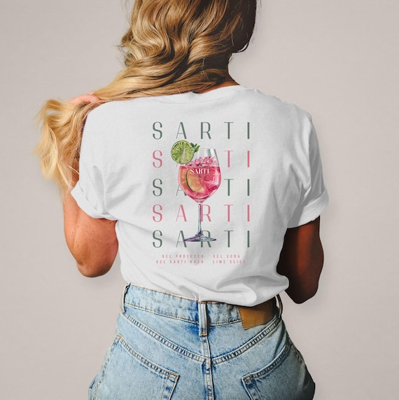 Cocktail Shirt: Women's Cotton Party Top with Sarti Drink Print