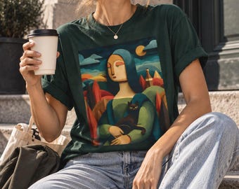 Mona Lisa Cat Shirt Modern Art Tee Black Cat Art Shirt Museum Lover Gift Art Lover Gift Renaissance Inspired Tee Unisex Shirt