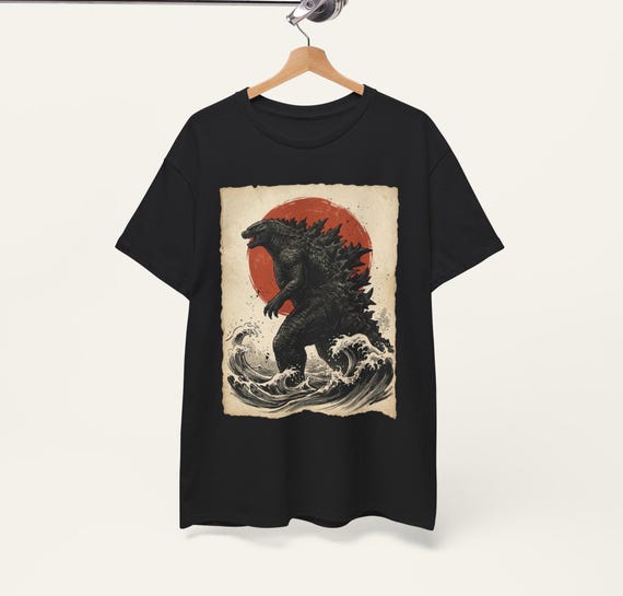 Japanese Godzilla Great Wave T-Shirt, King of the Monsters, Retro Vintage Shirt, Godzilla The Great Monster