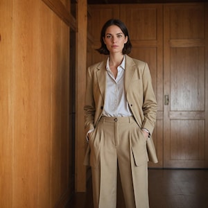 Warm Tan Women Formal Suit | Custom Tailored Fit | Regular Fit Blazer & Pants Set | Made to Order 2‑Piece Suit | Elegant Business Attire