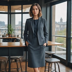 Custom Charcoal Women Formal Suit | Personalized Tailored Fit | Slim Fit Blazer & Pants Set | Made to Order 2‑Piece Suit | Business Attire