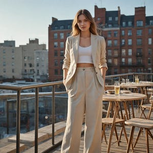 Custom Warm Beige Women Formal Suit | Personalized Tailored Fit | Blazer & Pants Set | Made to Order 2‑Piece Suit | Elegant Business Attire
