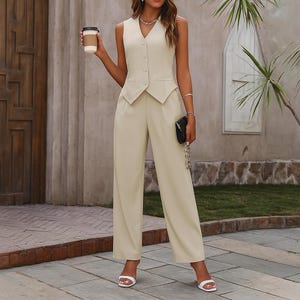 Custom Professional Business Attire | Power Dressing for Party | Made to Order Sleeveless Blazer Pants Set | Slim Fit 2‑Piece Suit