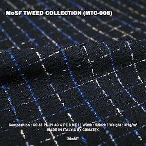 Italian Blue Navy Check Pattern Tweed Fabric by the 1/2 Yard (MTC-008)