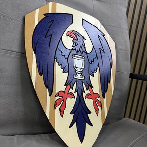 Custom Wooden Heraldic Shield – Eagle Family Crest Wall Plaque, Personalized Coat of Arms Sign, Kids Room Decor, Handmade Gift