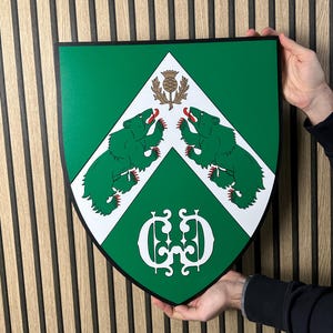 Custom 3D Wooden Family Crest Sign, Laser Cut Coat of Arms Shield, Personalized Wood Wall Shield, Professional Heraldic Wall Decor Sign