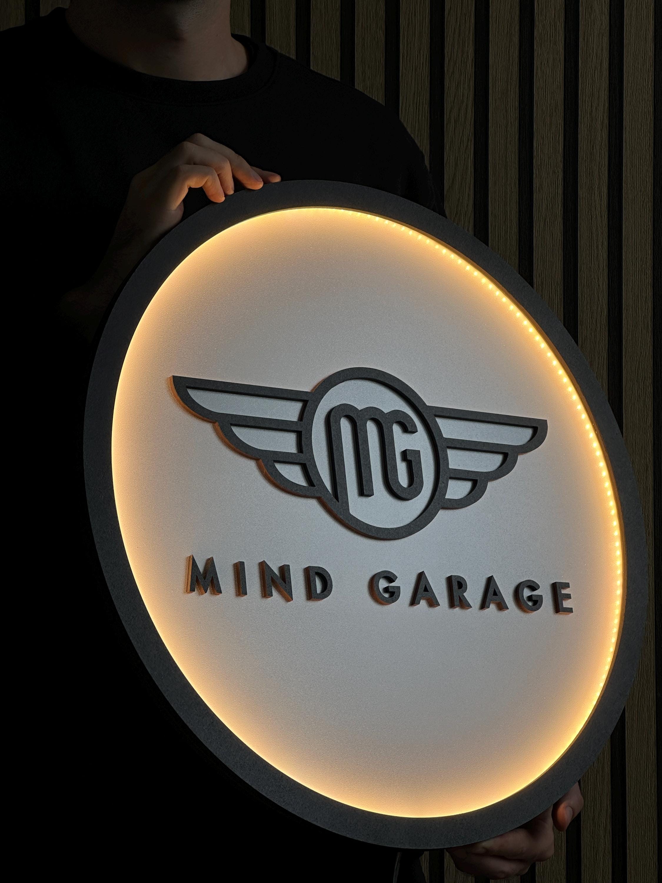 Garage Wall LED Logo Sign With Backlit Wooden Design, Personalized ...