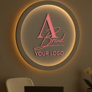 Personalized Wooden LED Logo Sign for Business, Custom 3D Wall Branding, Handmade Office Decor Sign, Made from Client Photo or Design
