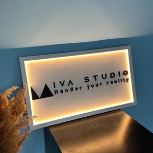 Wood Business Logo with Lights – Custom Wall Sign for Shop or Office Decor – Engraved LED Logo Design – Personalized Brand Plaque
