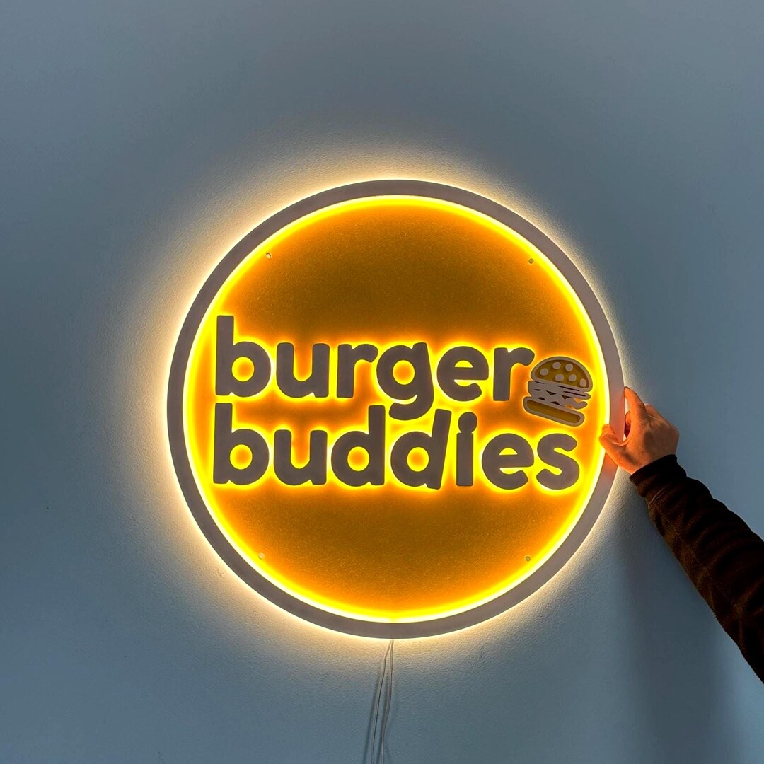 Restaurant LED Wall Logo Custom Round Lighted Sign for Burger Shop or ...