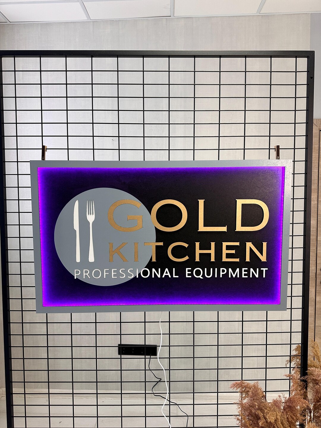 Restaurant Logo Sign With LED Glow, Custom Kitchen Brand Wall Display ...