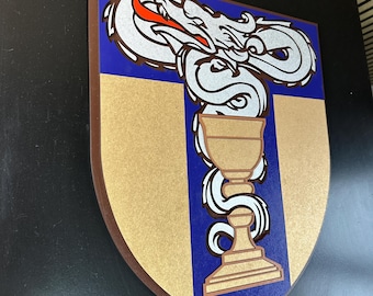 Custom Family Crest, Wooden Coat of Arms Shield Sign, Personalized Heraldic Wall Emblem Made From Your Photo, Handcrafted  Wood Design