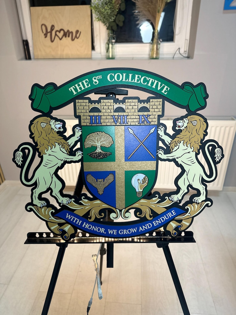 Crest Sign Rectangle LED Family Crest Sign, Illuminated Coat of Arms Wall Emblem ...