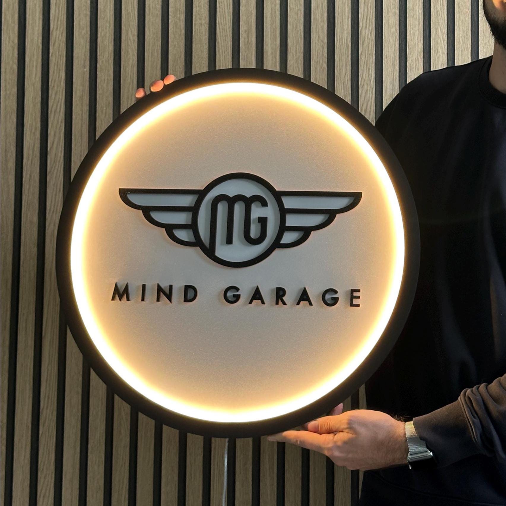 Garage Wall LED Logo Sign With Backlit Wooden Design, Personalized ...